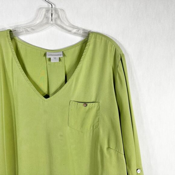 Soft Surroundings Plus Size 1X Top Light Green V Neck Pearl Button Lyocell 1618 - Picture 3 of 9